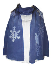 Load image into Gallery viewer, Blue Snowflake silk scarf
